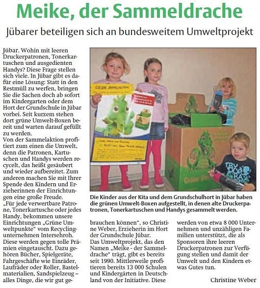 20140108 Findling - Jübar - Recyclingaktion 'Meike - der Sammeldrache'
