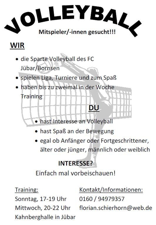 - FC Jübar/Bornsen sucht Volleyballmitspieler! -