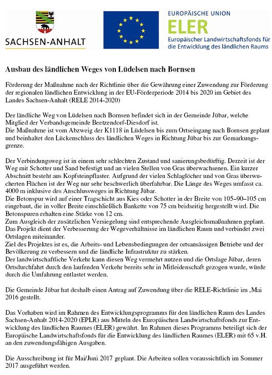 20170421 Maßnahmebeschreibung Ausbau des ländlichen Weges von Lüdelsen nach Bornsen