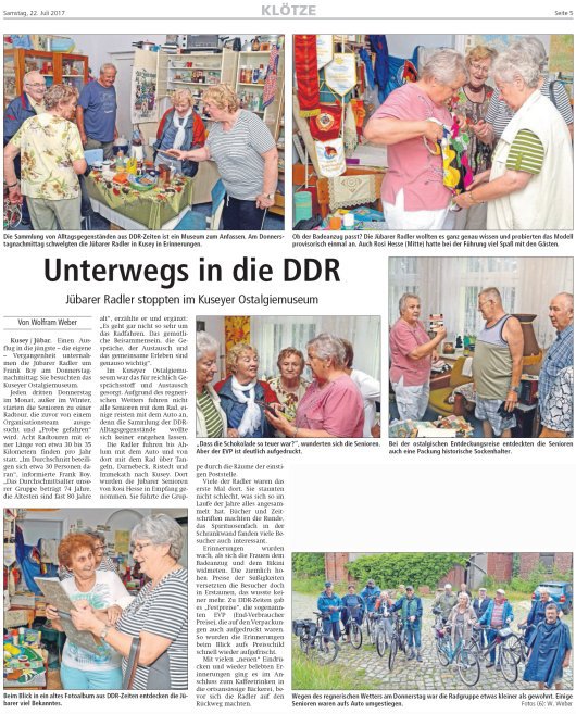 20170720 - Jübar - Radfahrgruppe im Kuseyer Ostalgiemuseum - Altmark Zeitung