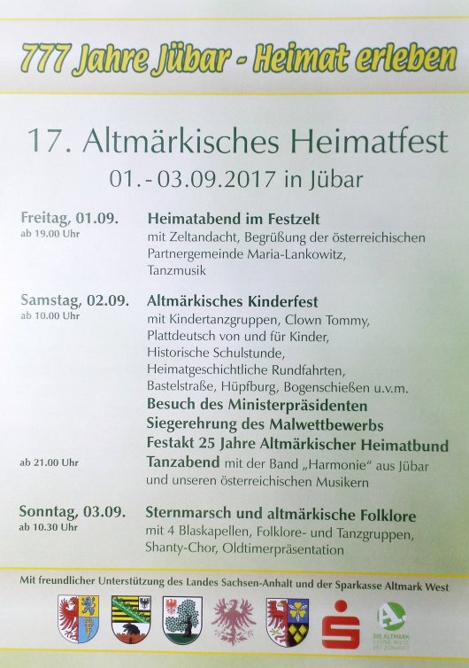 Plakat zum '17. Altmärkischen Heimatfest' und '777 Jahre Jübar'