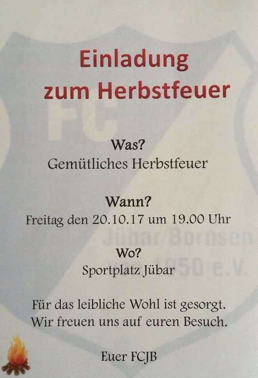 20171020 - Jübar/Bornsen - FCJB - Einladung zum Herbstfeuer -