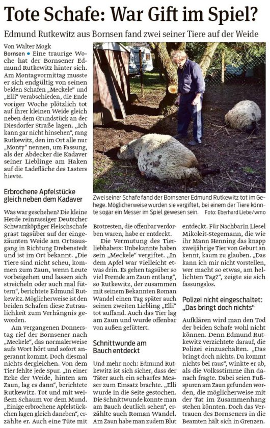 20180411 Volksstimme - Bornsen - Tote Schafe. War Gift im Spiel? (von Walter Mogk)