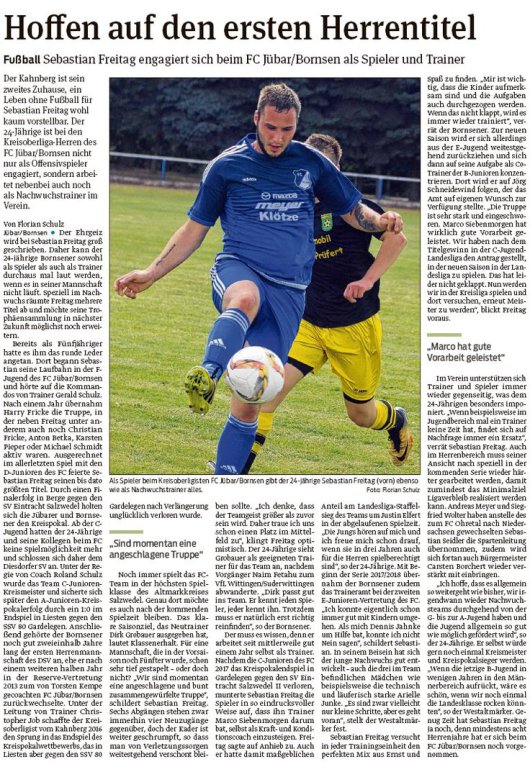 20180721 Volksstimme - Jübar - FCJB - Hoffen auf den ersten Herrentitel (von Florian Schulz)
