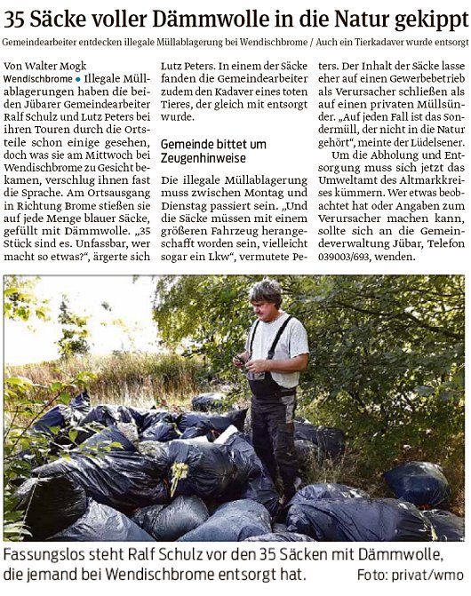 20180803 Volksstimme - Wendischbrome - illegale Müllablagerung (von Walter Mogk)
