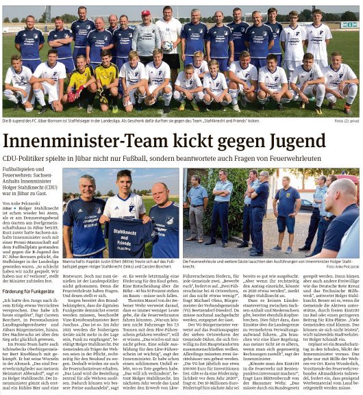 20180823 Volksstimme - Jübar - Innenminister-Team kickt gegen B-Jugend des FCJB von Anke Pelczarski