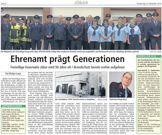 20180906 Altmark Zeitung - Jübar - FFW 90 Jahre von Rüdiger Lange