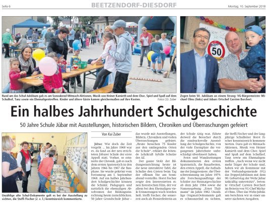 20180910 Altmark Zeitung - Jübar - 50 Jahre Schule Jübar von Kai Zuber