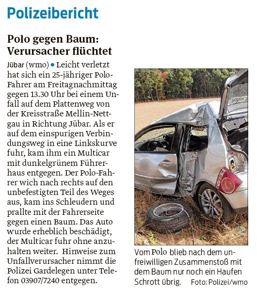 20180911 Volksstimme - Gemeinde - Fahrerflucht auf dem Plattenweg (von Walter Mogk)