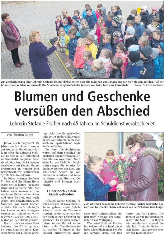 20181103 Altmark Zeitung - Jübar - Grundschule und Stefanie Fischer (Von Christian Reuter)