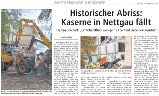 20181105 Altmark Zeitung - Kasernenabriss in Nettgau 2 - von Kai Zuber