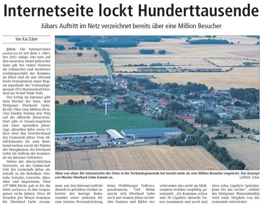 20181205 Altmark Zeitung - Jübars Auftritt im Netz nach 6 Jahren (Von Kai Zuber)