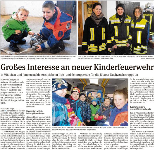 20190122 Volksstimme - Gemeinde Jübar - Kinderfeuerwehr (von Walter Mogk)