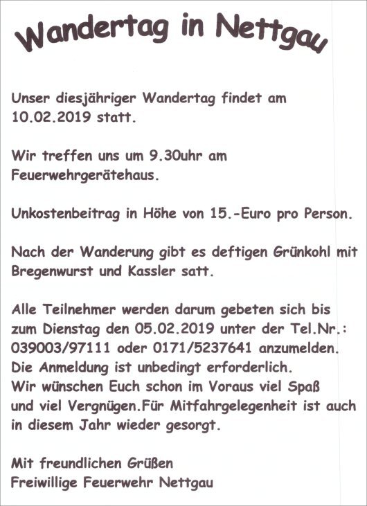 20190121 Nettgau - Winterwanderung - Einladung zum 10.02.2019