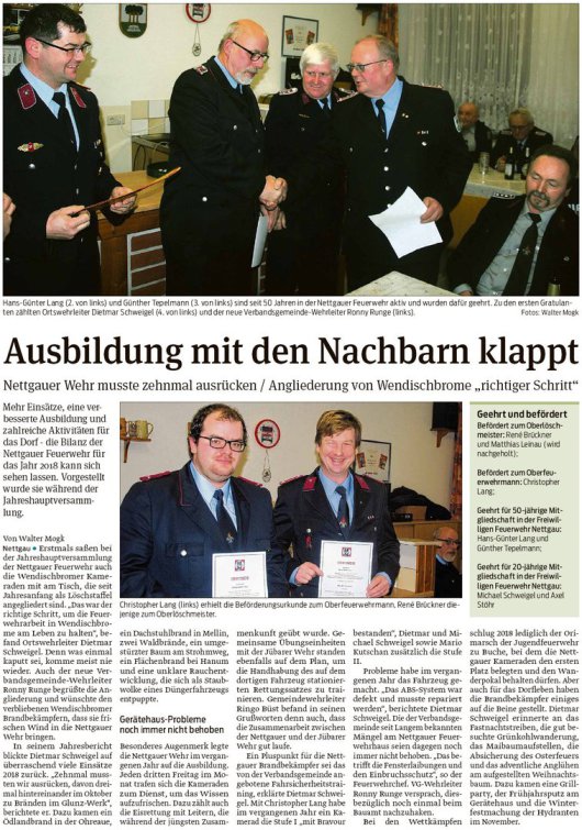 20190123 Volksstimme - Nettgau - Jahreshauptversammlung der Freiwilligen Feuerwehr (von Walter Mogk)
