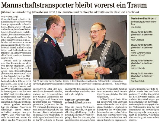 20190130 Volksstimme - Jübar - Feuerwehr zog Jahresbilanz 2018 (von Walter Mogk)