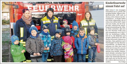 20190201 Volksstimme - Gemeinde Jübar - Kinderfeuerwehr zum ersten Dienst (von Walter Mogk)