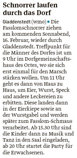 20190211 Volksstimme - Gladdenstedt - Schnorrer laufen durch das Dorf (von Walter Mogk)