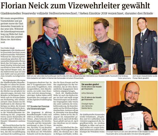 20190214 Volksstimme - Gladdenstedt - Florian Neick ist neuer FFW-Vize (von Walter Mogk)