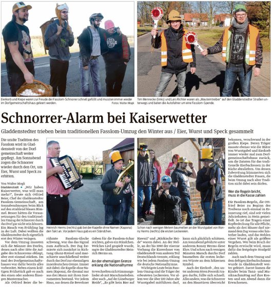 20190219 Volksstimme - Gladdenstedt - Schnorrer-Alarm bei Kaiserwetter (von Walter Mogk)