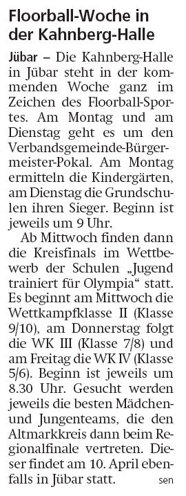 20190222 Altmark Zeitung - Jübar - Floorball-Woche in der Kahnberg-Halle (von sen)