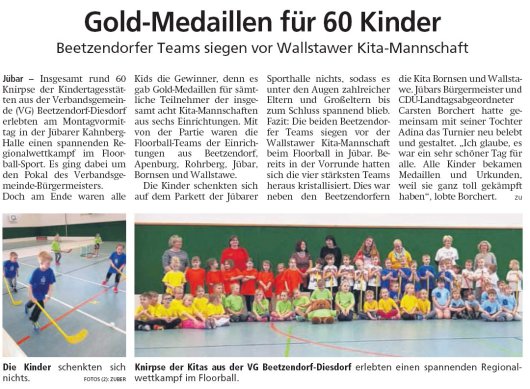 20190227 Altmark Zeitung - Jübar - Floorball der Kitakinder in der Kahnberg-Halle (von Kai Zuber)