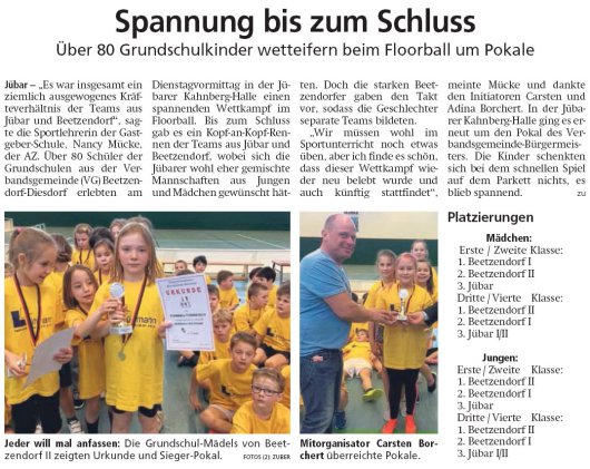 20190228 Altmark Zeitung - Jübar - Floorball der Grundschulkinder in der Kahnberg-Halle (von Kai Zuber)