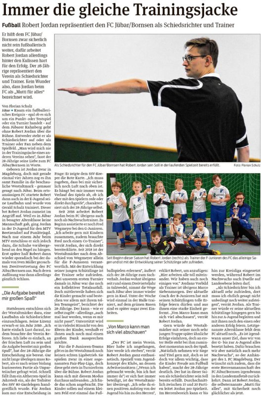 20190302 Volksstimme - Jübar - FCJB - Robert Jordan als Schiedsrichter und Trainer (von Florian Schulz)