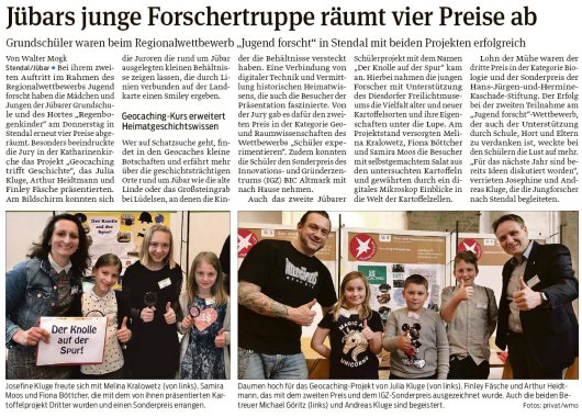 20190302 Volksstimme - Jübar - Forschertruppe räumt vier Preise ab (von Walter Mogk)