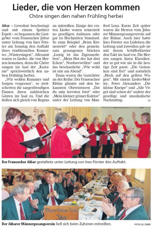 20190305 Altmark Zeitung - Jübar - Frauenchor - Chöre singen den nahen Frühling herbei (von Kai Zuber)
