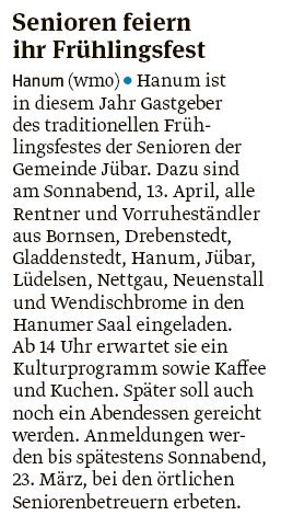 20190308 Volksstimme - Hanum - Senioren feiern Gemeinde-Frühlingsfest (von Walter Mogk)