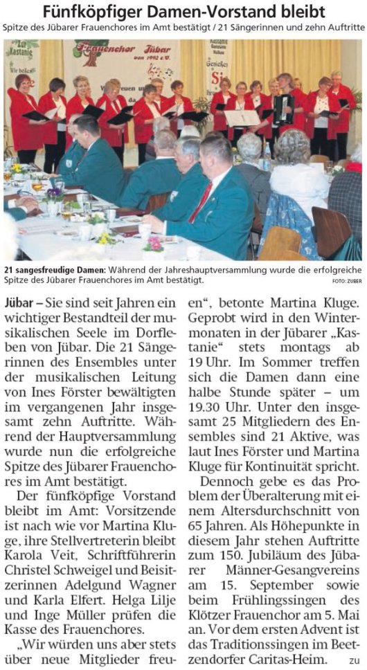 20190311 Altmark Zeitung - Jübar - Frauenchor hatte 10 Auftritte mit 21 Sängerinnen (von Kai Zuber)