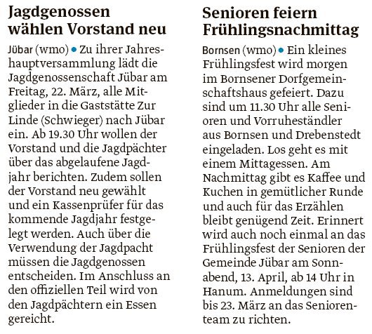 20190313 Volksstimme - Jübar-Bornsen - Jagdgenossen und Senioren (von Walter Mogk)