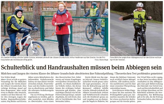 20190314 Volksstimme - Jübar - Grundschule - 4. Klasse absolvierte Fahrradprüfung (von Walter Mogk)