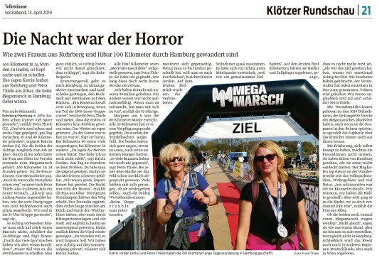 20190413 Volksstimme - Jübar - Megamarsch in Hamburg mit Petra Thiele und Katrin Jordan (von Anke Pelczarski)