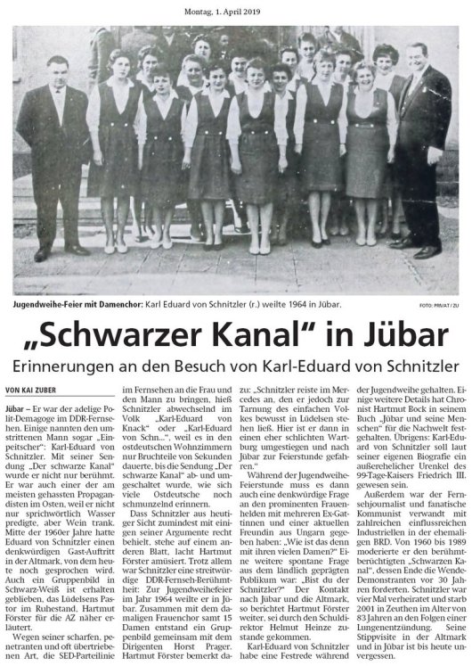 20190401 Altmark Zeitung - Jübar - 1964 erwartete man den 'Einpeitscher' (Kai Zuber)