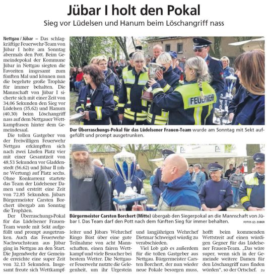 20190507 Altmark Zeitung - Jübar - Gemeindefeuerwehrausscheid - Jübar I holt den Pokal (Kai Zuber)