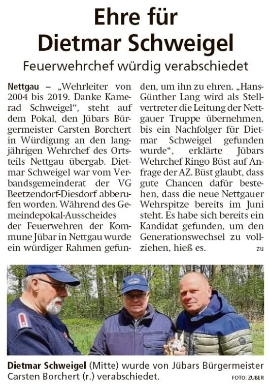 20190514 Altmark Zeitung - Nettgau - FFW-Chef Dietmar Schweigel verabschiedet (Kai Zuber)