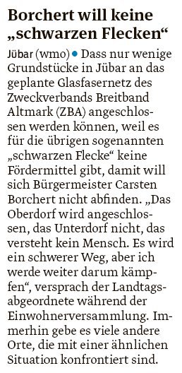 20190515 Volksstimme - Jübar - Breitband auch im Unterdorf (Walter Mogk)