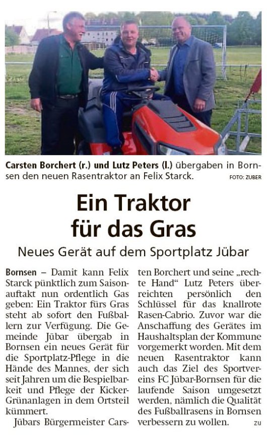 20190517 Altmark Zeitung - Bornsen - neuer Rasentraktor für den Sportplatz (Kai Zuber)