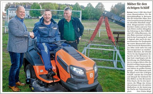 20190517 Volksstimme - Bornsen - neuer Rasentraktor für den Sportplatz (Walter Mogk)