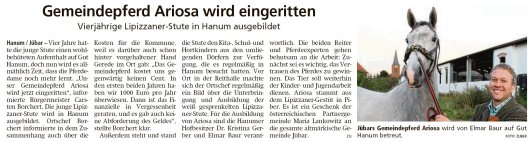 20190525 Altmark-Zeitung - Hanum - Gemeindepferd Ariosa wird eingeritten (Kai Zuber)