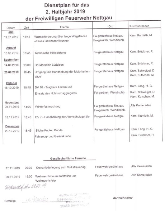 FFW NG Dienstplan 2 2019