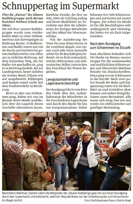20190729 Volksstimme - Jübar - Radfahrgruppe - „Eistour“ nach Brome (Norbert Schulz)