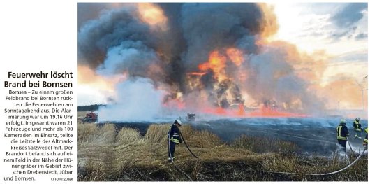 20190730 Altmark Zeitung - Bornsen - Feldbrand nahe den Hünengräbern (Kai Zuber)