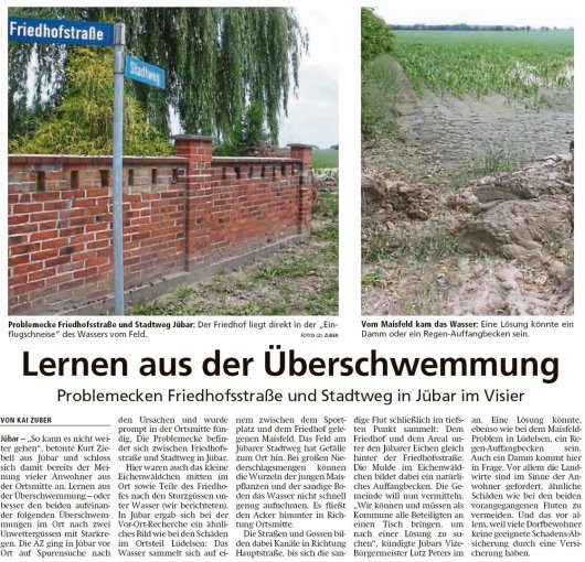 20190720 Altmark Zeitung - Jübar - Vom Feld in den Ort gespült (Kai Zuber)