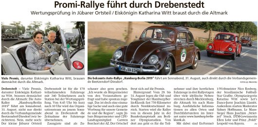 20190827 Altmark Zeitung - Drebenstedt - Auto-Ralley 'Hamburg-Berlin 2019' am Sonnabend bei uns (Kai Zuber)