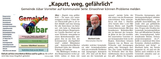 20190914 Altmark Zeitung - Gemeinde Jübar - Behordenmelder auf Gemeindewebseite (Kai Zuber)