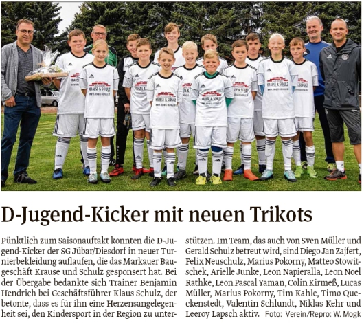 20190916 Volksstimme - Jübar - D-Jugend-Kicker mit neuen Trikots (Walter Mogk)