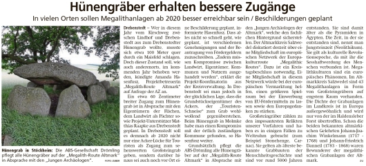 20180918 Altmark Zeitung -Bessere Zugänge zu Hünengräber (Kai Zuber)